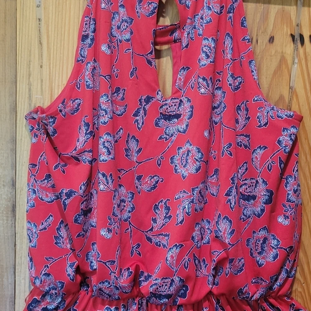 New Directions Red Cut Out Pleated Jumpsuit - Picture 6 of 15